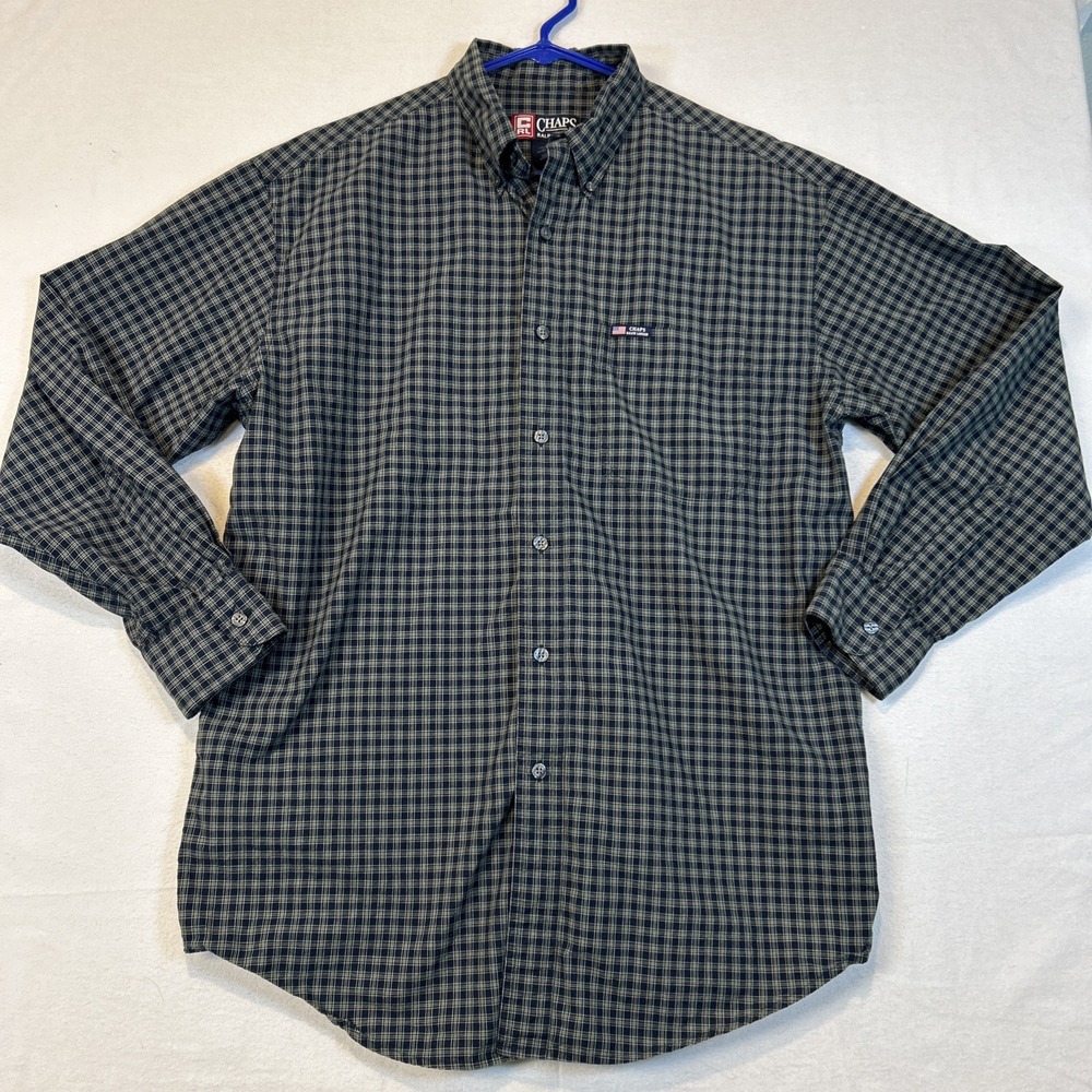 Chaps Ralph Lauren Button Down Long Sleeve Shirt Men's Medium Blue Green Plaid